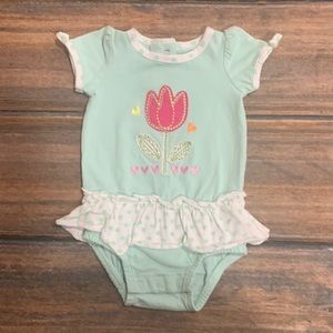 Koala Baby 3 Month Girls Light Green Bodysuit with Pink Tulip